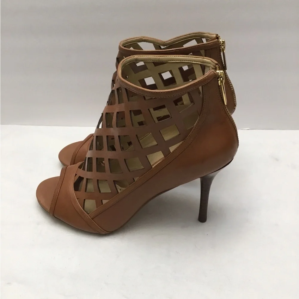 Michael Kors tan High Heel Peep-Toe Booties with Lattice Design - Picture 5 of 13